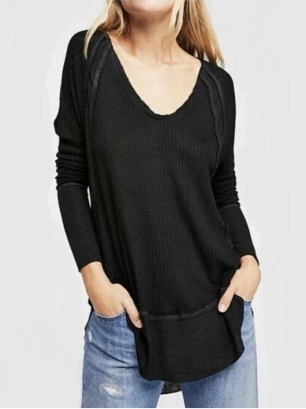 Free People We The Free Black Thermal Tunic Top Small